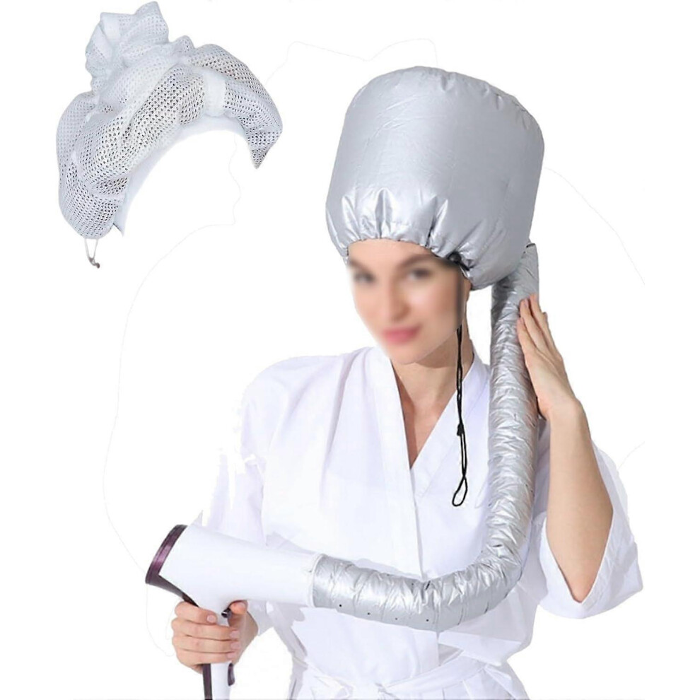 (Silver) Hair Net, Net Plopping Cap for Drying Curly Hair, Adjustable Net Plopping Cap for Drying Curly Hair with Drawstring, Hair Dryer Bonnet