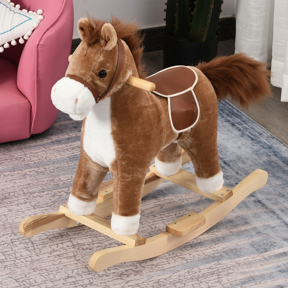 Homcom Unisex Brown Plush Rocking Horse W/ Sound Moving Mouth Wagging Tail 36 - 72 Month In Kids - Image 2