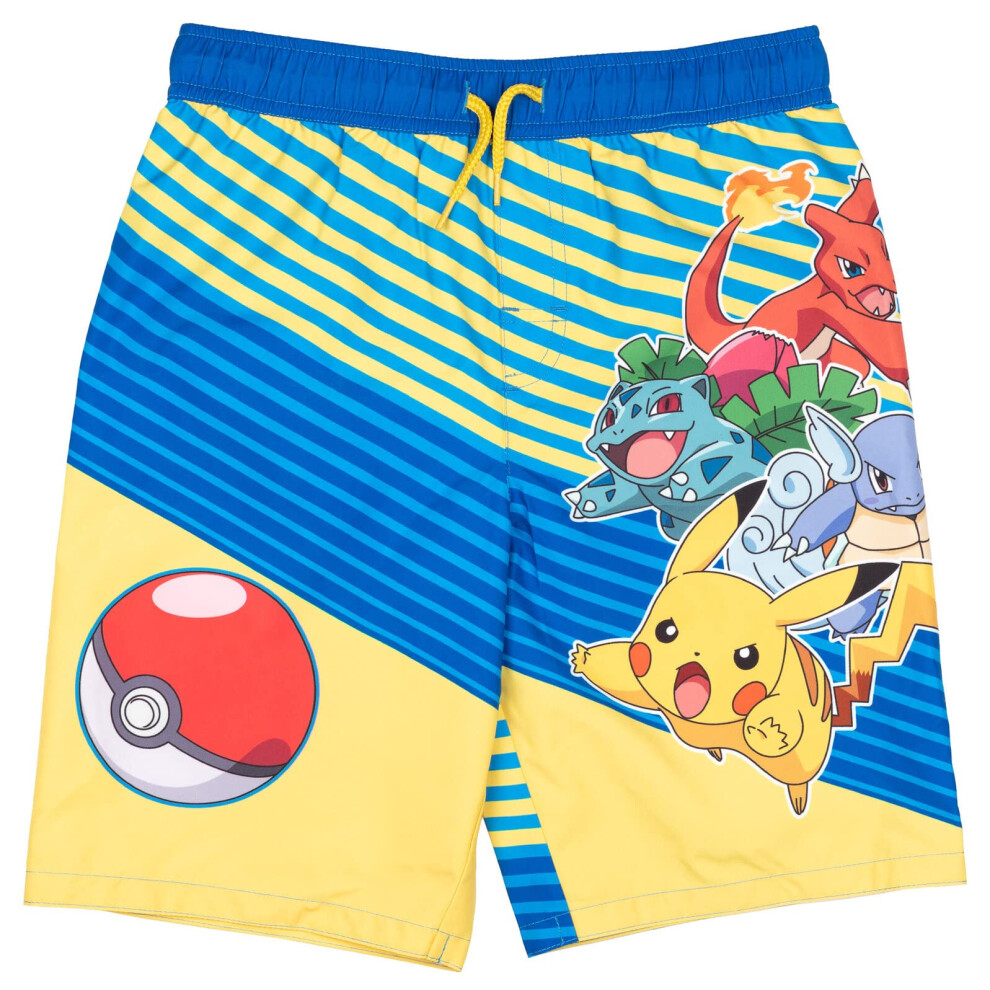 Pokemon Charmander Ivysaur Pikachu Wartortle Big Boys Swim Trunks Bathing Suit 14-16 Yellow/Blue