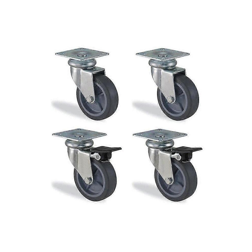 Set Of Swivel And Swivel Castors With Gray Rubber Brake, Diameter 75Mm, Load 180Kg 5014561925363