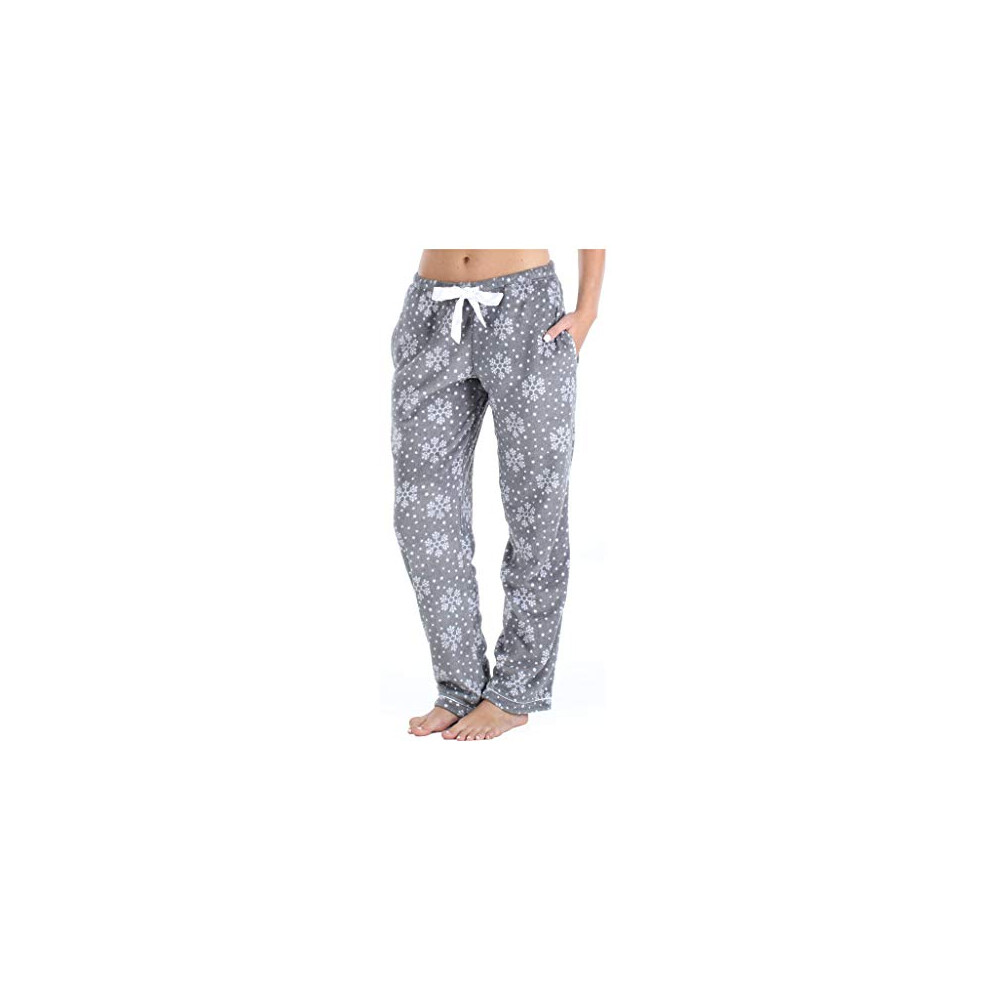 PajamaMania Women's Fleece Pajama Pants with Satin Drawstring, Winter Snowflake, Small