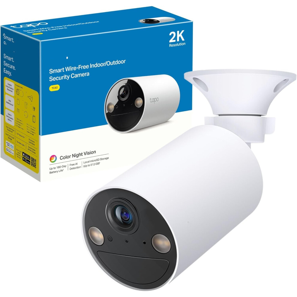 (Battery Powered) Indoor & Outdoor CCTV Camera, Colour Night Vision, No Monthly Fee, AI Detection, IP65, 180-Day Battery Life, Works with Alexa & Google