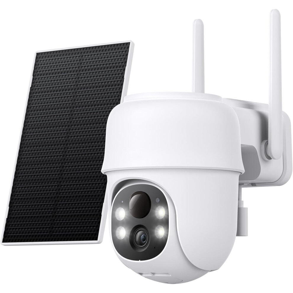 (1-Pack) 2K CCTV Camera Systems House Security, Solar Battery Powered, PIR Detection, 360 Color Night Vision, Siren, Works with Alexa