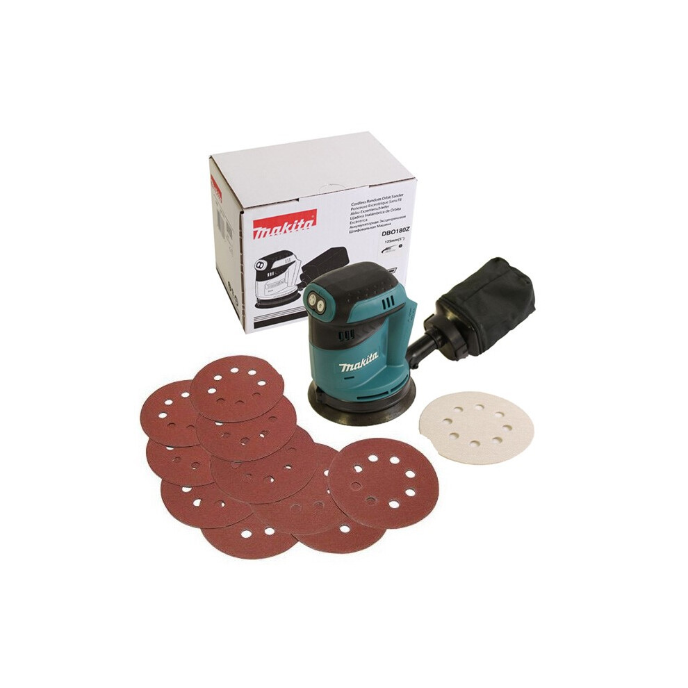 Makita DBO180Z 18v LXT Lithium Ion Random Orbital Sander 125mm Body + 11 Sheets
