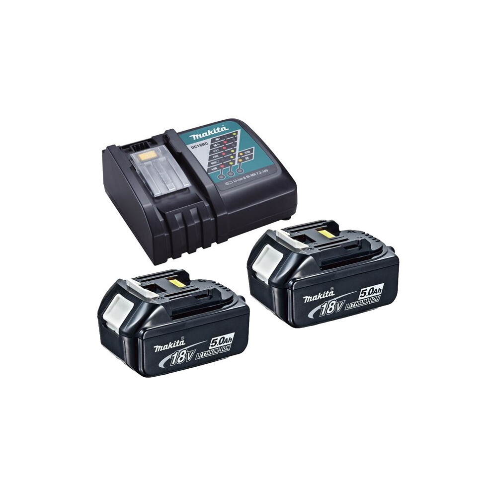2 x Genuine Makita 18V 5.0Ah LXT Lithium Battery BL1850 + DC18RC Fast Charger