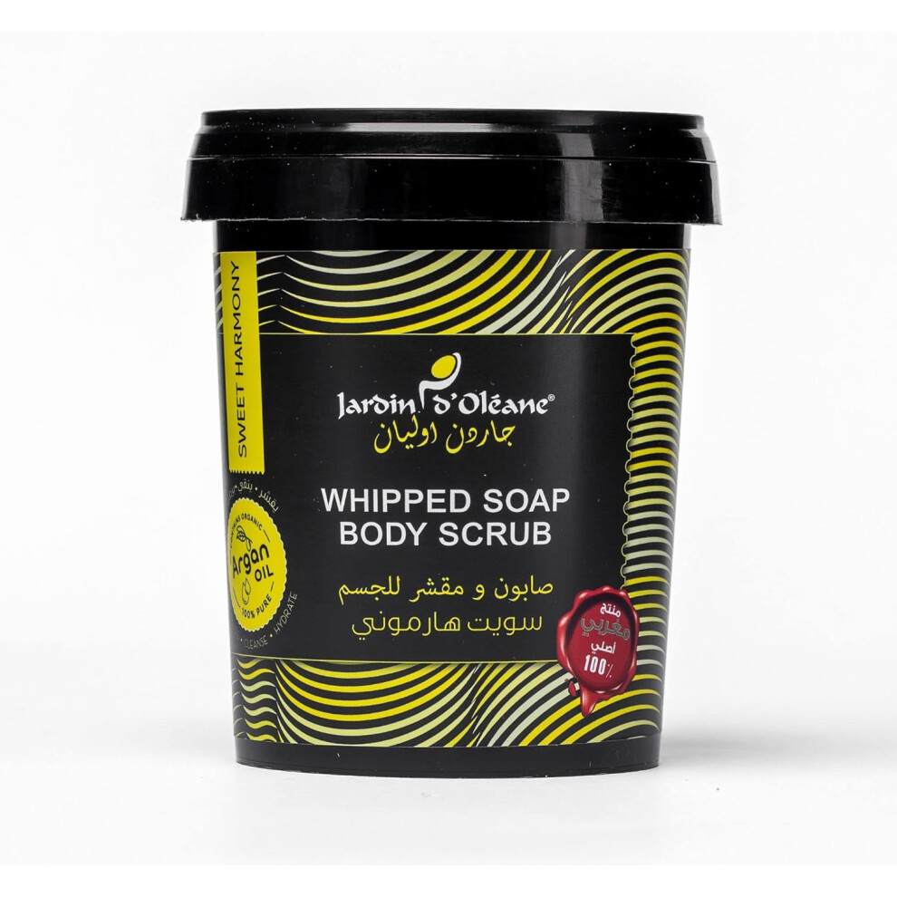 JARDIN D OLEANE Whipped Soap Body Scrub with Argan Oil & Sweet Harmony |Moisturizing Exfoliating Scrub for Soft Skin, Natural Ingredients & Hydration
