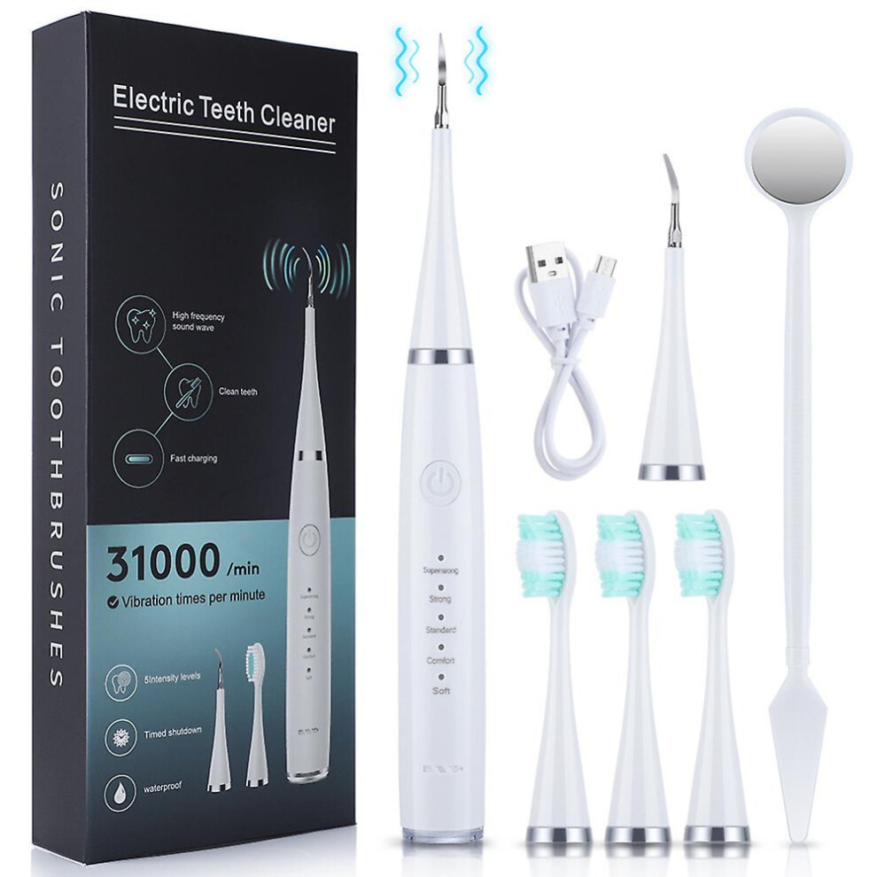 (White) Electric Ultrasonic Tooth Cleaner Dental Scaler Stain Remover Teeth Cleaning Set White