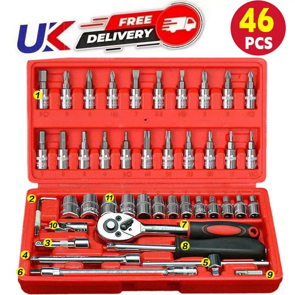 46Pcs Metric Socket 1/4" Drive Screwdriver Set Ratchet Torx Hex Wrench Bit ~ 9075782914709