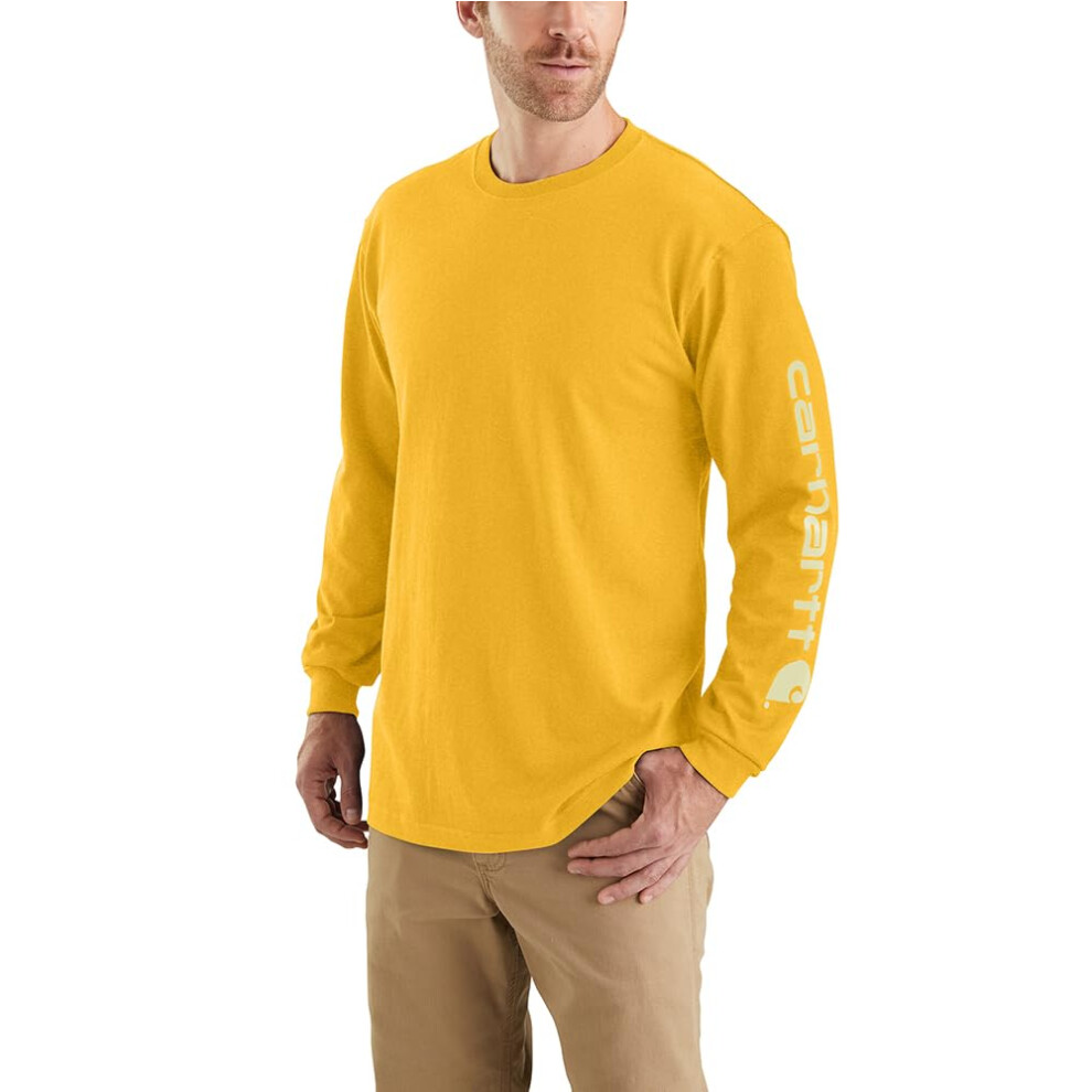 Carhartt Men's Big & Tall Loose Fit Heavyweight Long Logo Sleeve Graphic T-Shirt  Honeycomb Heather
