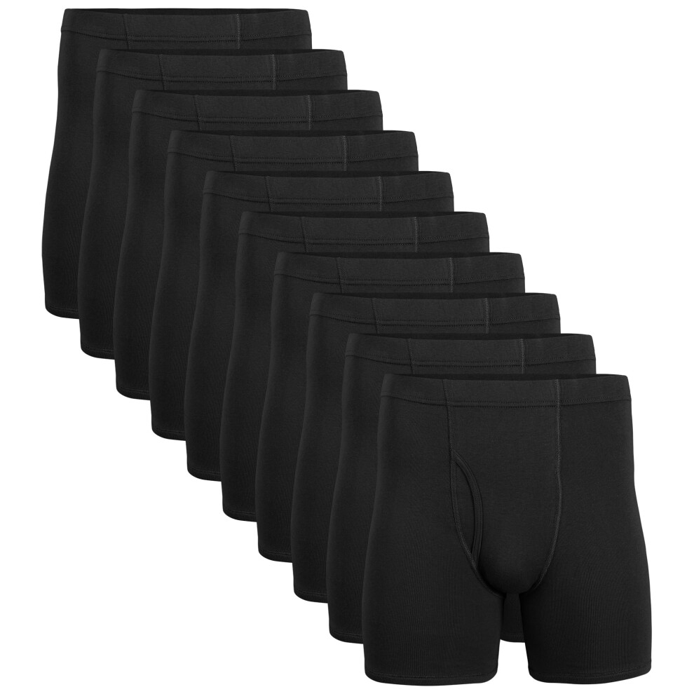 Gildan Men's Underwear Covered Waistband Boxer Briefs  Multipack  Black 10-Pack