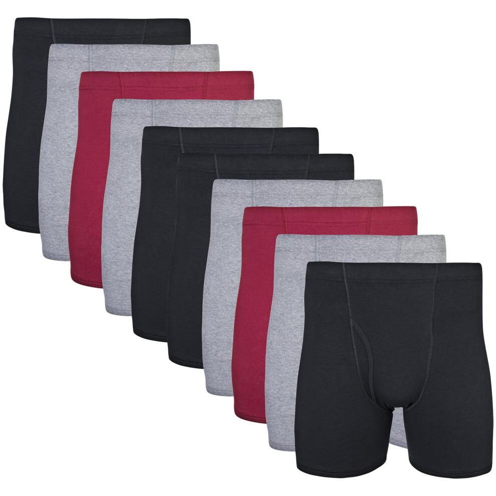 Gildan Men's Underwear Covered Waistband Boxer Briefs  Multipack  Black/Garnet/Graphite 10-Pack