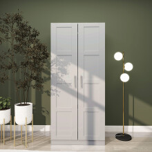 HOMCOM Double Wardrobe in Grey - 180H x 80W x 53.5D cm, 122cm Hanging Rail, Soft-Close Doors, 2 Bottom Shelves, 45kg, Anti-Tip, 831-904V00GY