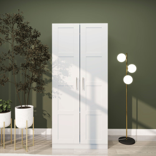 Homcom HOMCOM Wardrobe for Bedroom, Double Wardrobe with Hanging Rail, White