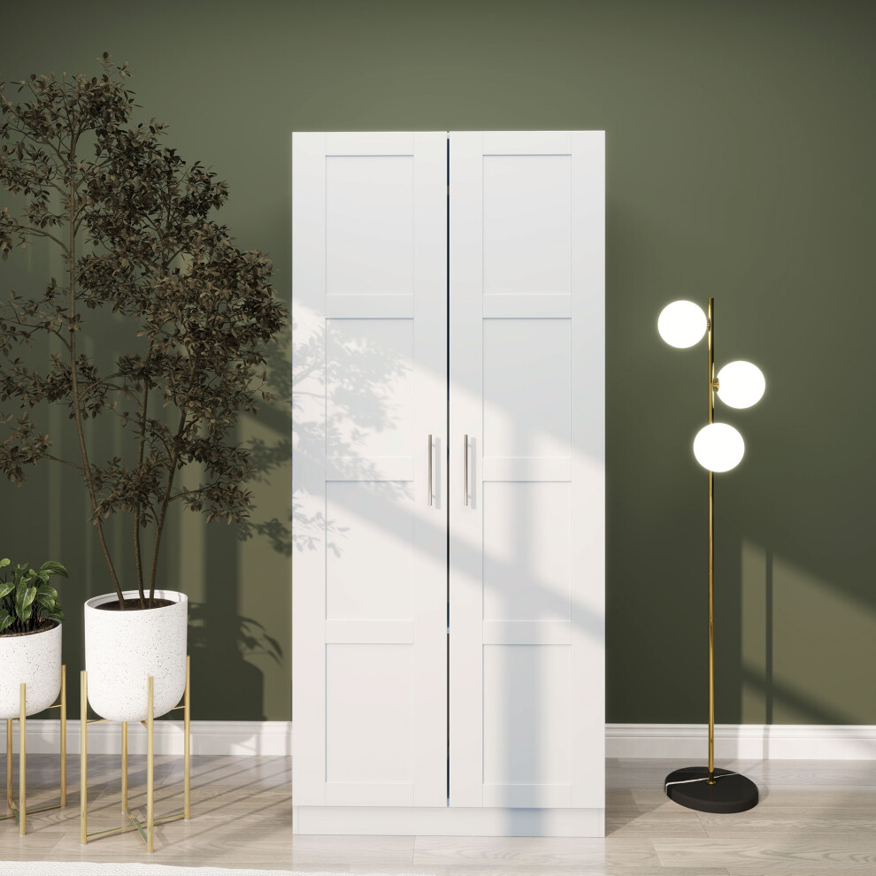Homcom Wardrobe For Bedroom, Double Wardrobe With Hanging Rail, White