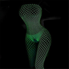 (A)Women Luminous Fishnet Bodysuit, Glow in the Dark Super Stretchy Tights Hollow Out Lingerie Nightwear