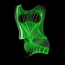(D)Women Luminous Fishnet Bodysuit, Glow in the Dark Super Stretchy Tights Hollow Out Lingerie Nightwear