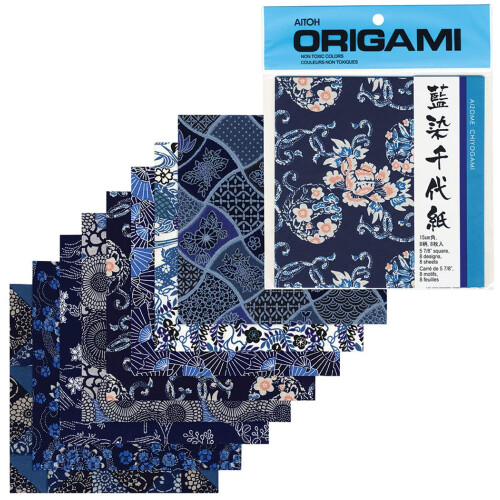 8 Fogli di Chiyogami Blu Scuro