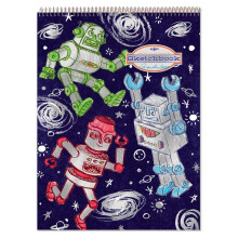 eeBoo: Silver Robots Schetsboek 60 pagina's Duurzame spiraalgebonden schets