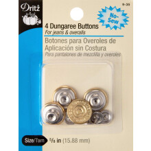 Dritz 9-35 No-Sew Dungaree Gomb ky Pozl ten 5/8-palcov 4 kusy