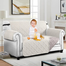 (Cream Beige, 2 Seater Sofa Cover) Reversible Quilted Waterproof Sofa Cover Recliner Chair & Pet Cover