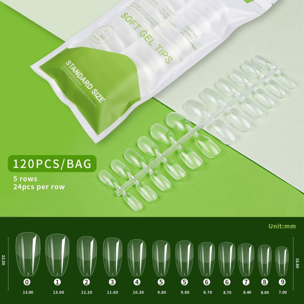 (12) 120Pcs Ultra-thin Soft Gel Tips, Transparent Traceless False Nail Tips, Press on Coffin Nails for Natural Look Manicure
