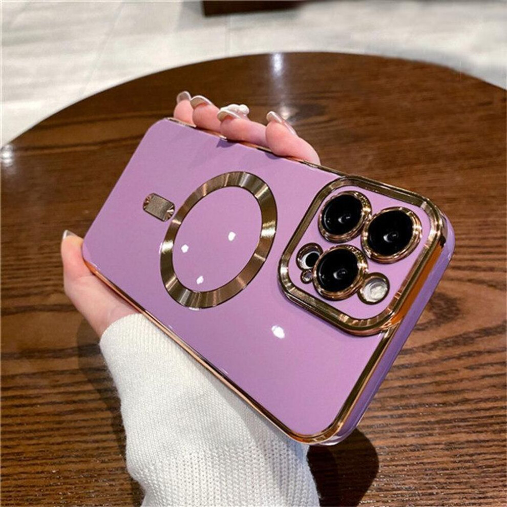 (purple, iPhone 14 Plus) For Iphone 16 Pro Max Luxury Magnetic Square Plating Frame Phone Case For Iphone 11 12 13 14 15 Plus Lens Protective Cover