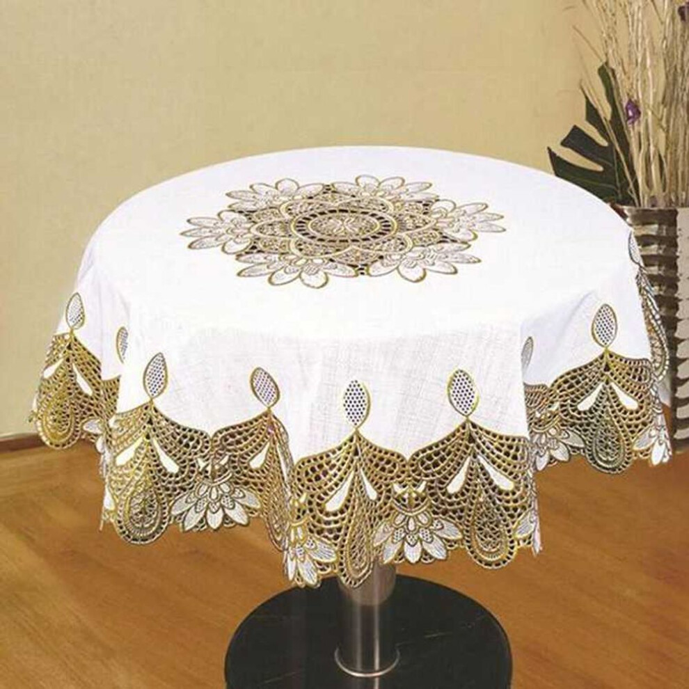 (silver) Home Decoration Round Tablecloth Oil-proof Anti-scald Tea Tablecloth Temperament Carved Hollow Decorative Tablecloth