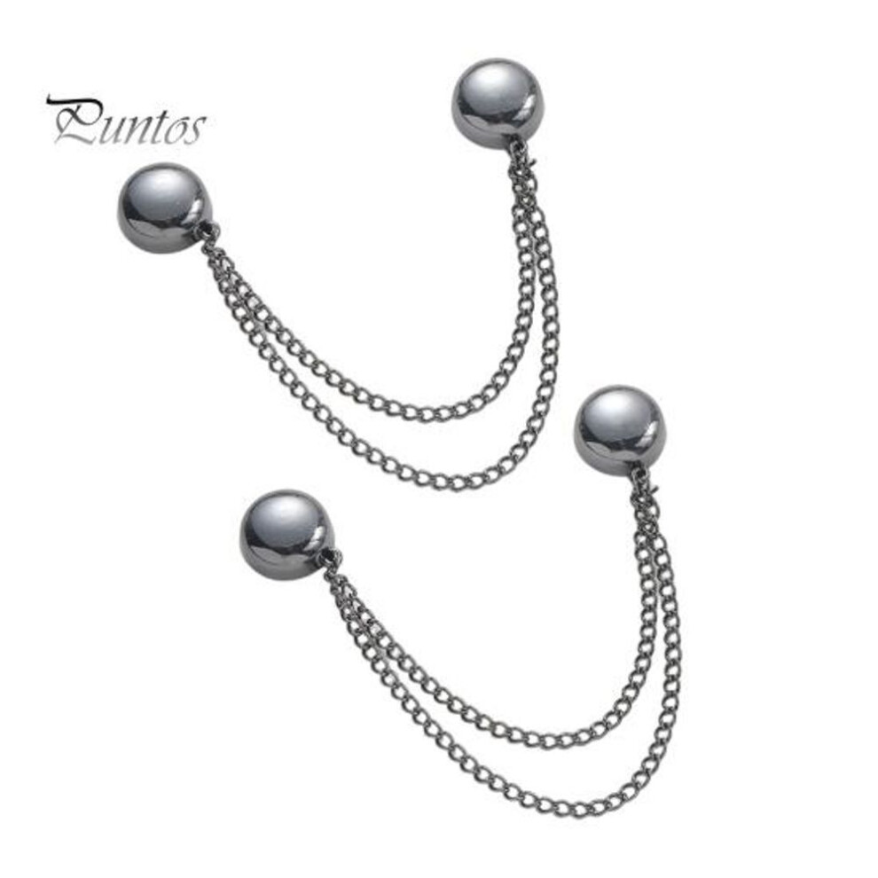 (black) 2pcs Multi-function Magnetic Clothing Clip With Chain Multi-purpose Pinless Metal Buttons Clip Clothes Scarf Trouser Legs Cuff Fixing Magnet Pin