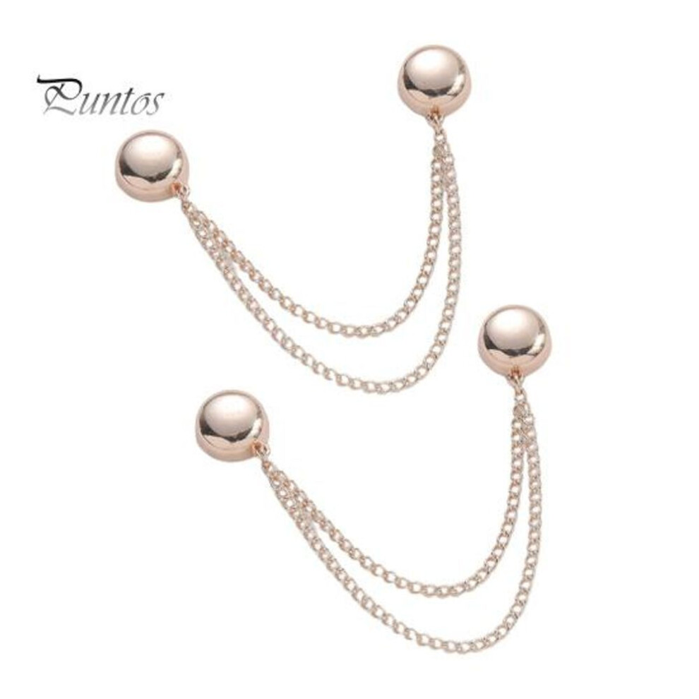 (rose gold) 2pcs Multi-function Magnetic Clothing Clip With Chain Multi-purpose Pinless Metal Buttons Clip Clothes Scarf Trouser Legs Cuff Fixing Magnet Pin