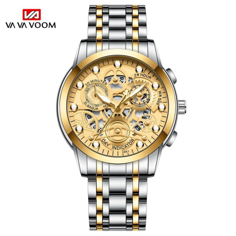 (gold,silver, NO Packaging) Va Va Voom Luminous Quartz Watches Skeleton Fashion Watch Male Female Quartz Clock Stainless Steel Calendar Waterproof Watches Wristwatch Gift