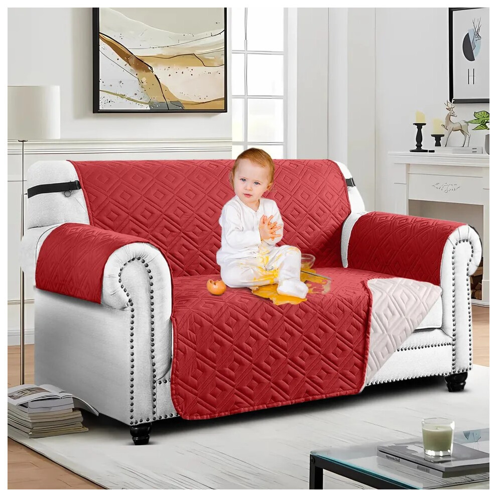 (Burgundy Beige, 2 Seater Sofa Cover) Quilted Sofa Cover Waterproof Furniture Cover Protector Throw Recliner Chair Covers
