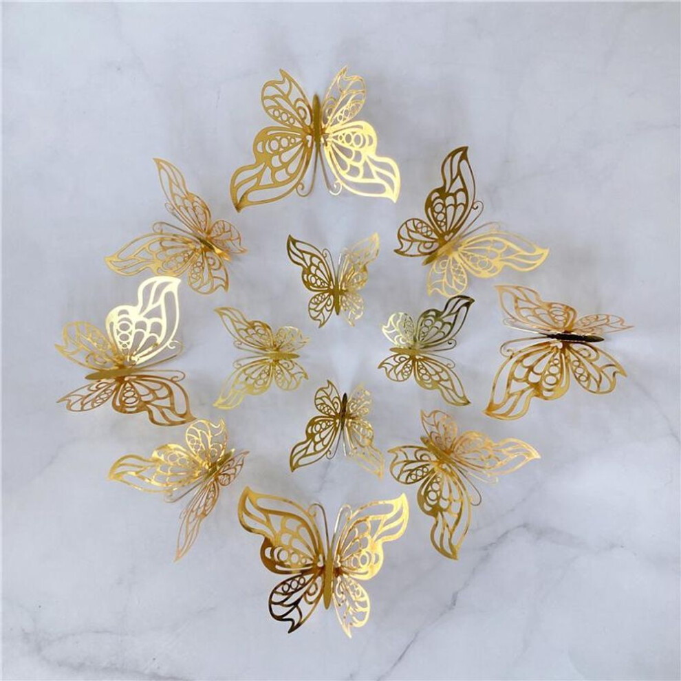 (gold) 12pcs/set 3D Hollow Butterfly Wall Sticker Diy Wedding Decoration Living Room Home Decor Butterflies Decal Stickers