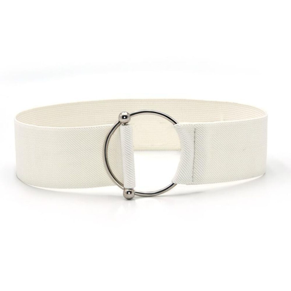 (white) Belts For Women Simple Waist Elastic Ladies Band Round Buckle Decoration Coat Sweater Fashion Dress Waistband