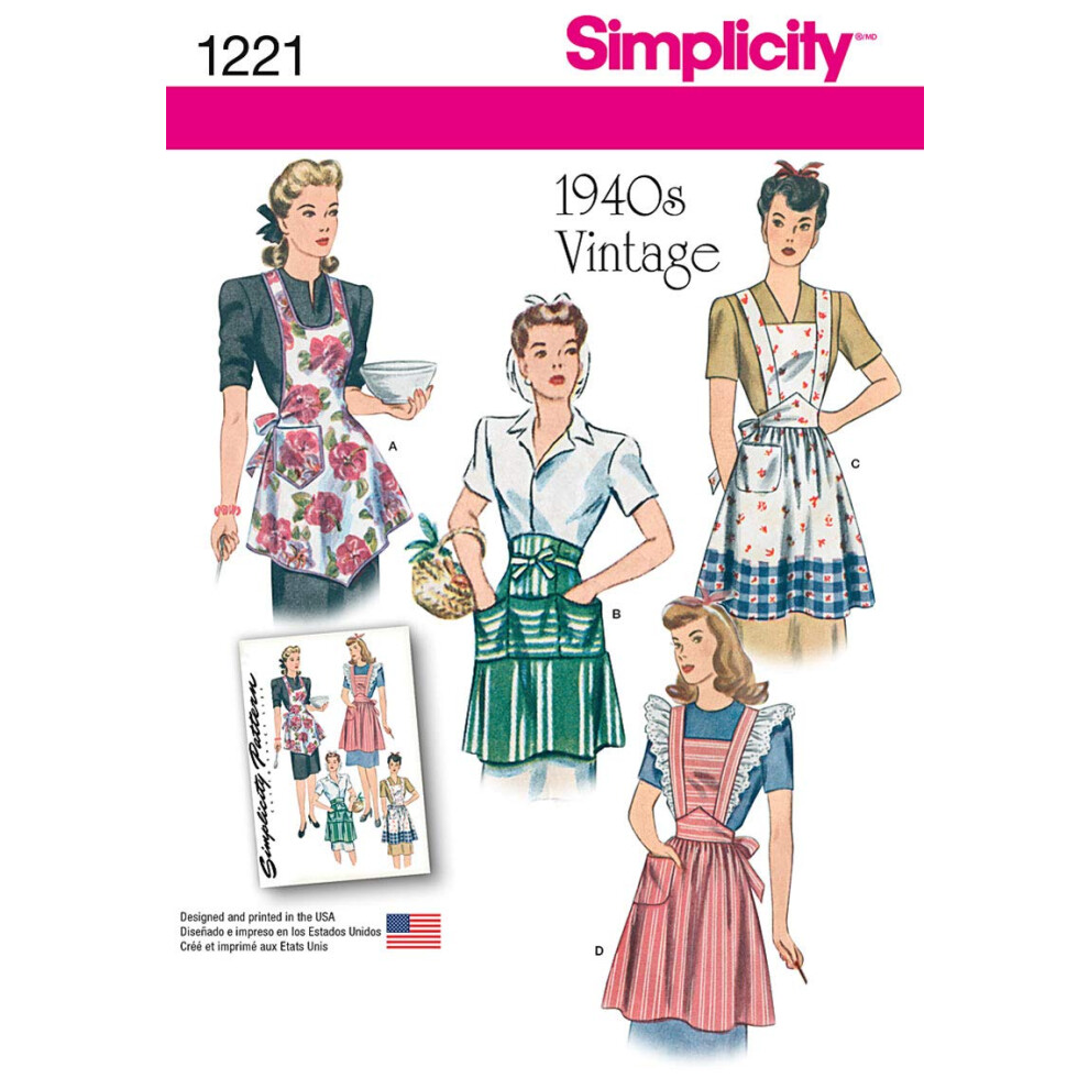 Patron de couture pour tablier pour femme vintage Simplicity 1221 des années 1940, tailles SL