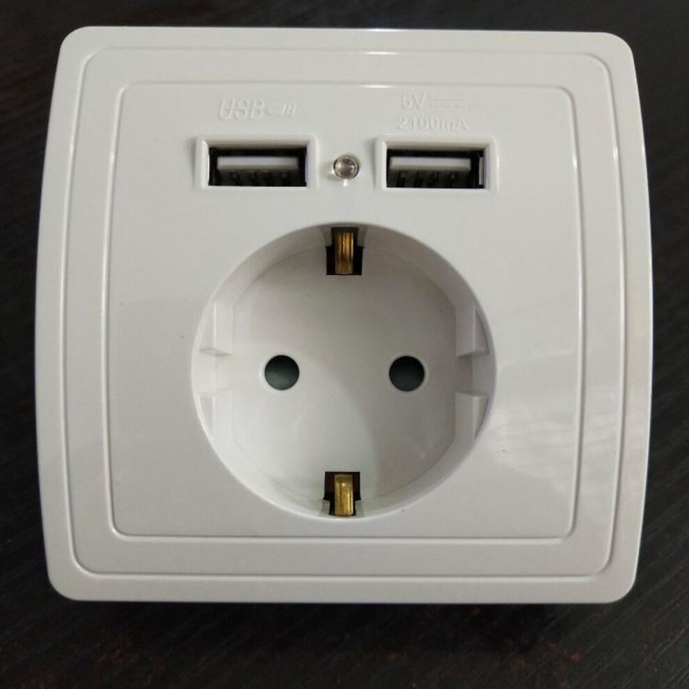 (white) 1pc Wall Electronic Socket Eu Standard Power Outlet With Dual Home Usb Plug Charger Power Socket With Usb