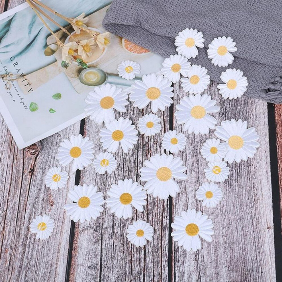 (5cm) 5pcs Diy Small Sun Flower Daisy Embroidery Patches For Clothing Iron On Clothes Sticker Stripe Iron-on Applique Hole Repair