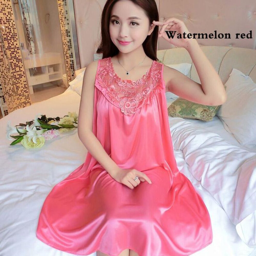 (watermelon red) Women Nightgown Silk Lingerie Sexy Babydoll Robe Dress Nightdress Sleepwear