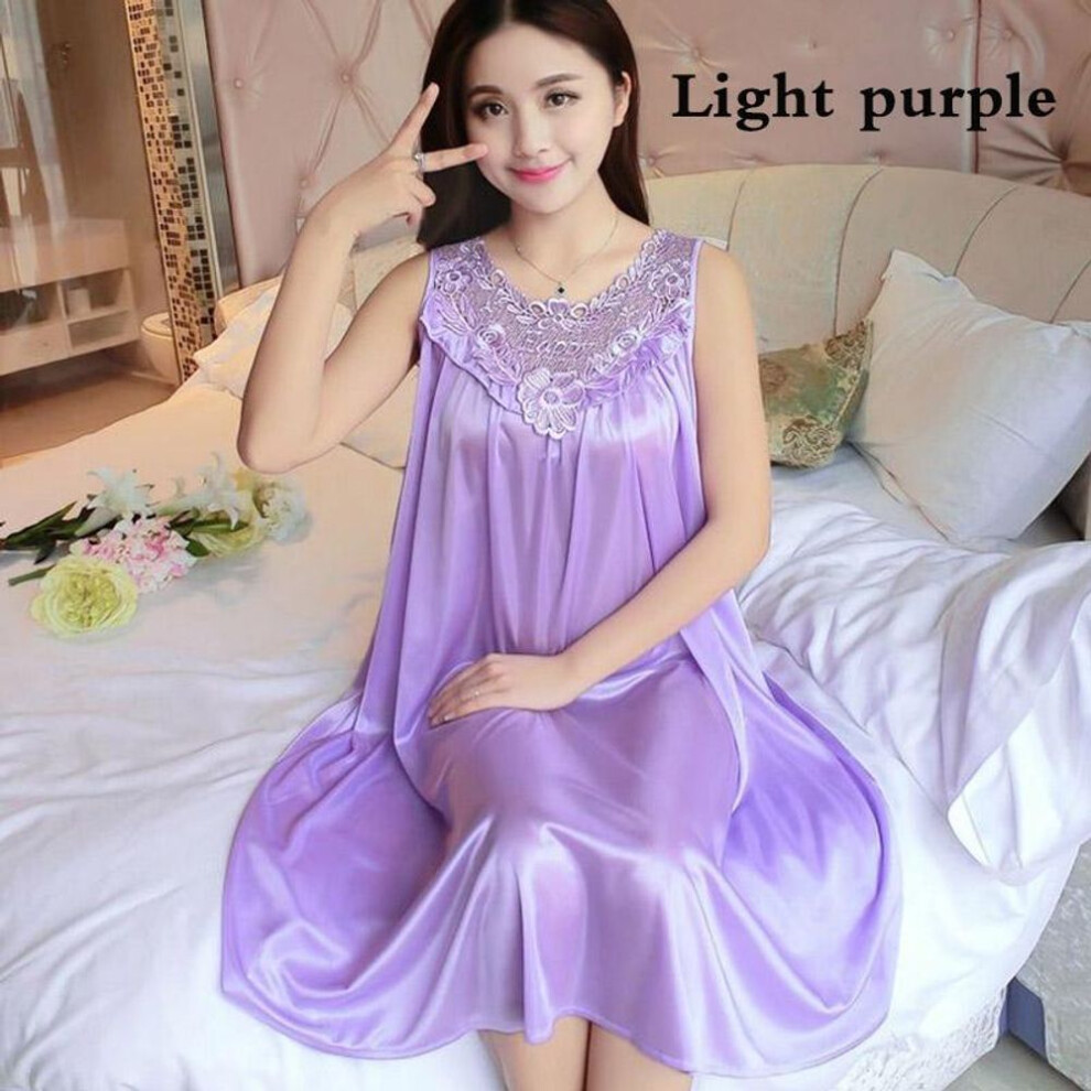 (light purple) Women Nightgown Silk Lingerie Sexy Babydoll Robe Dress Nightdress Sleepwear