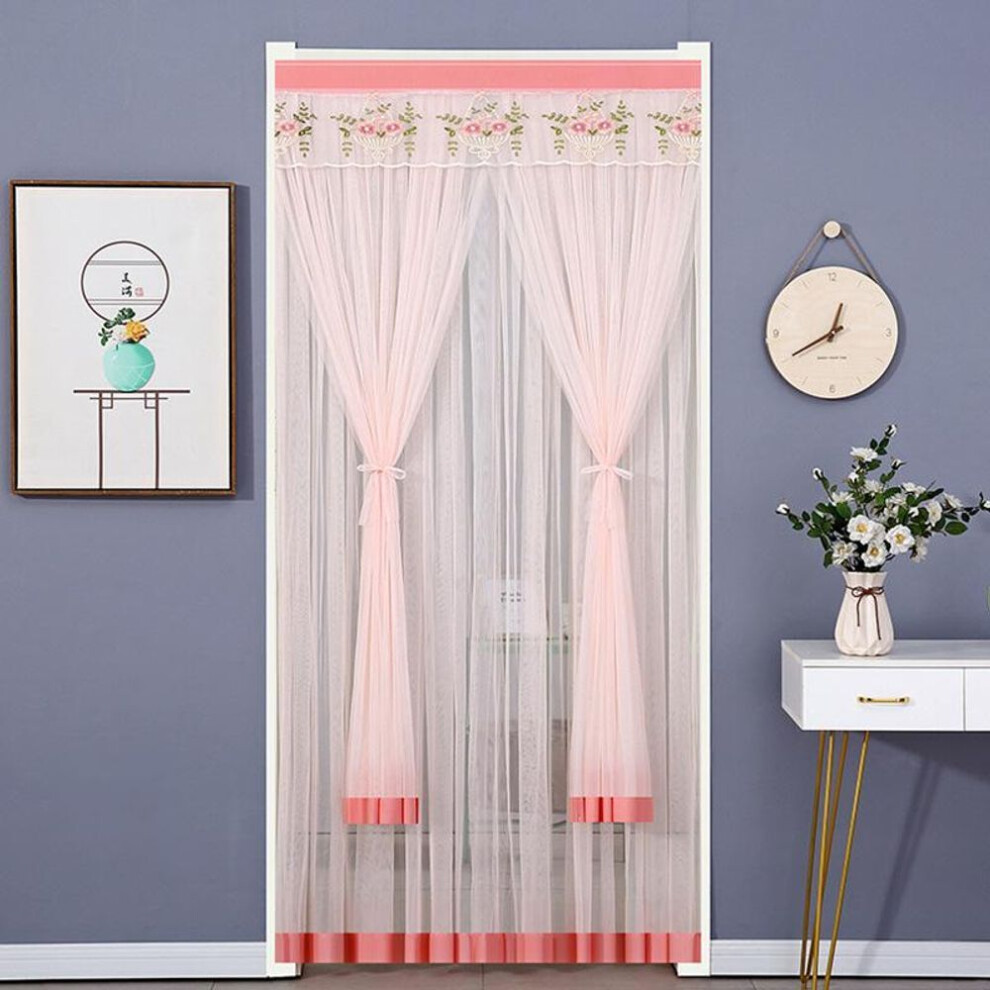 (pink, 100x200cm) 1pc Lace Polyester Mosquito Proof Door Net Screen Hanging Door Curtain Side Fly Free-punch
