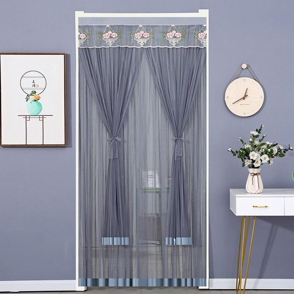 (gray, 100x200cm) 1pc Lace Polyester Mosquito Proof Door Net Screen Hanging Door Curtain Side Fly Free-punch