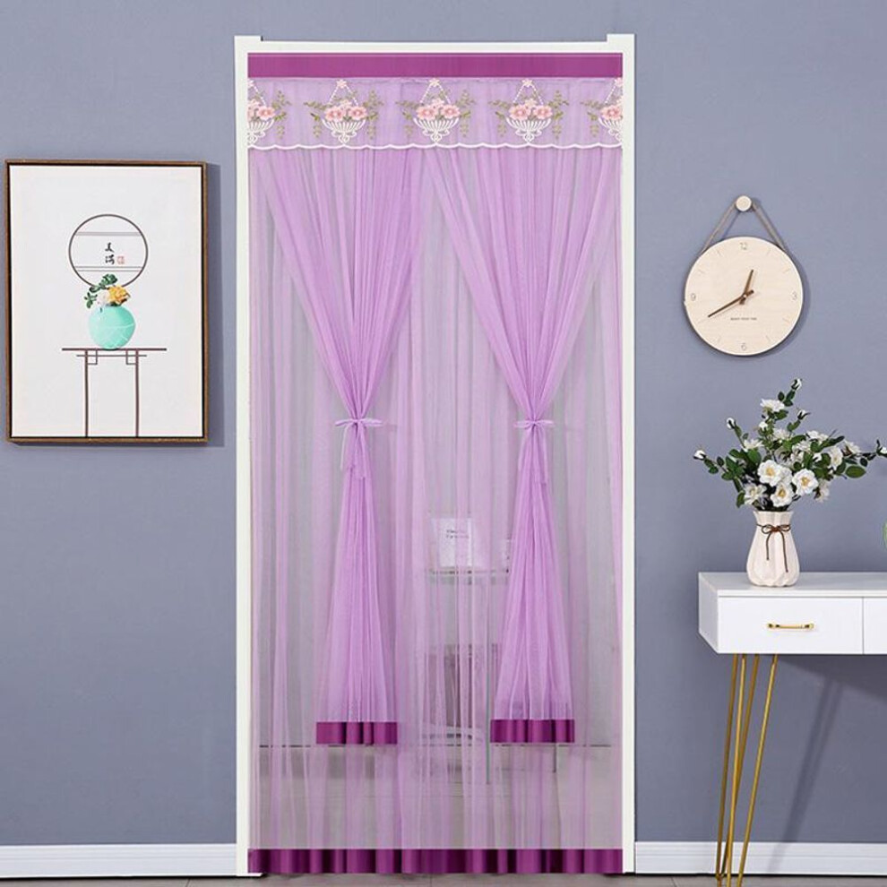 (purple, 100x200cm) 1pc Lace Polyester Mosquito Proof Door Net Screen Hanging Door Curtain Side Fly Free-punch