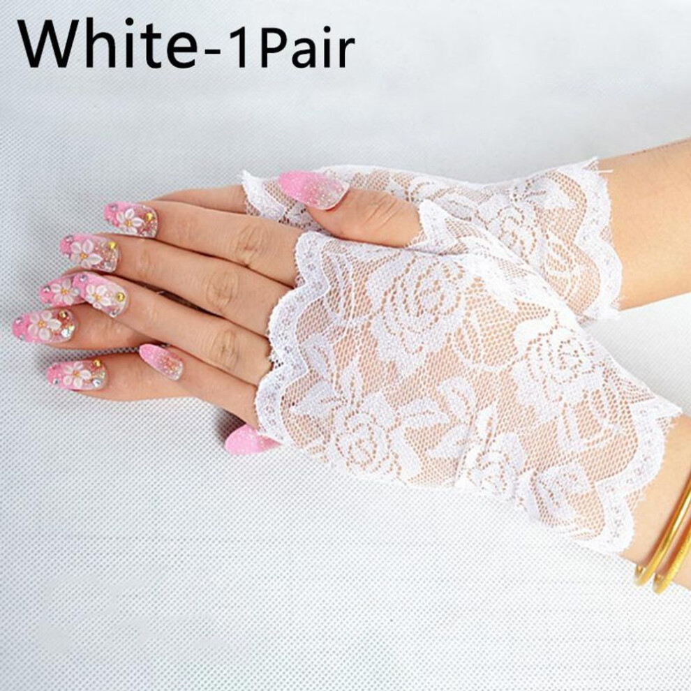 (white) 1 Pair Wedding Summer Lace Gloves Women Sun Protection Fingerless Gloves Bride Breathable