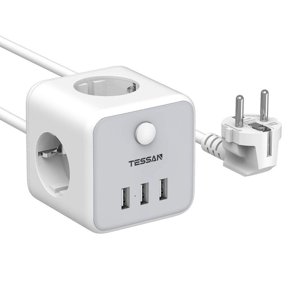 (gray, 3 Outlets & 3 USB Ports) Tessan Multi Outlets Power Strip Vertical Plug Tower Socket With Usb 2m Extension Cord Eu Plug Electric Socket Surge Protection
