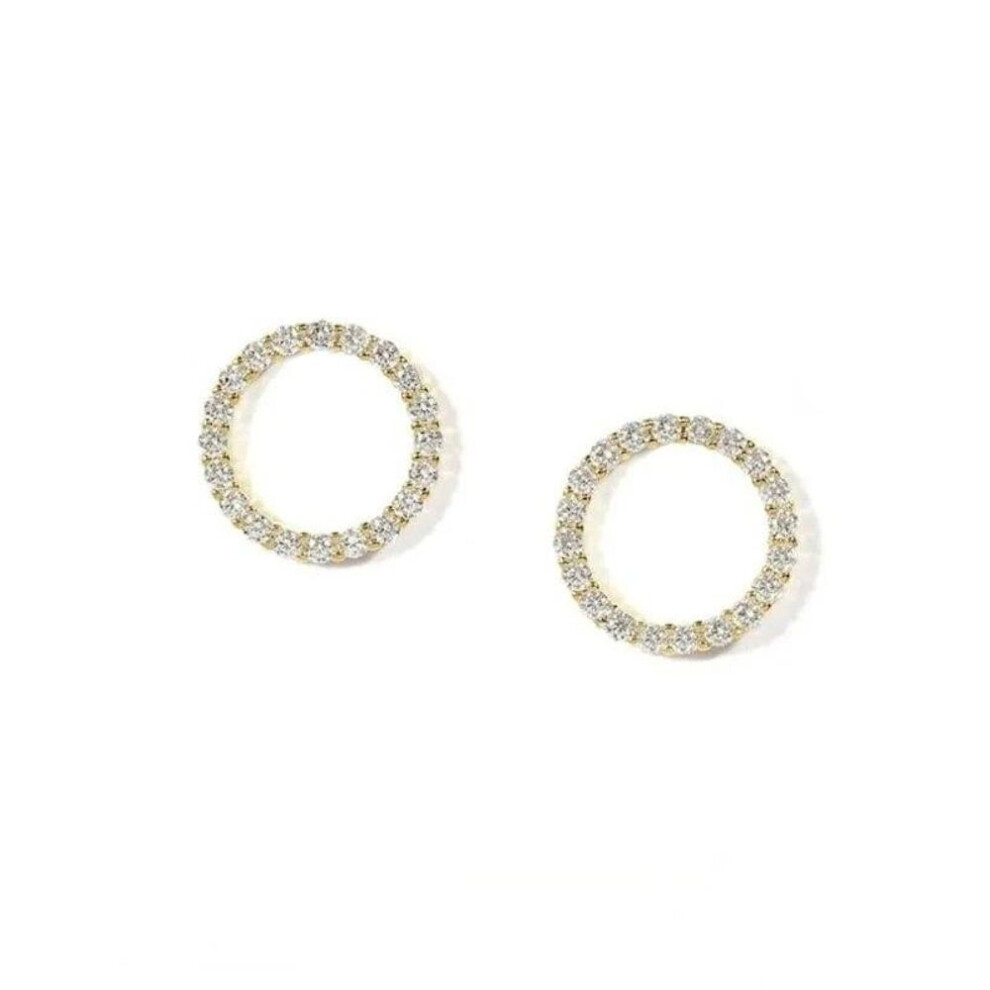 (gold) Small Circle Crystal Stud Earrings - Minimalist