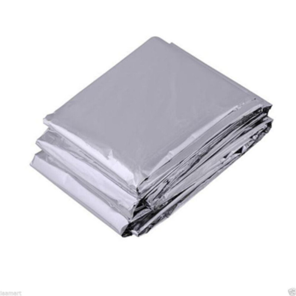 (silver) Hypothermia Rescue First Aid Kit Camp Keep Foil Mylar Lifesave Warm Heat Bushcraft Outdoor Thermal Dry Emergent Blanket Survive