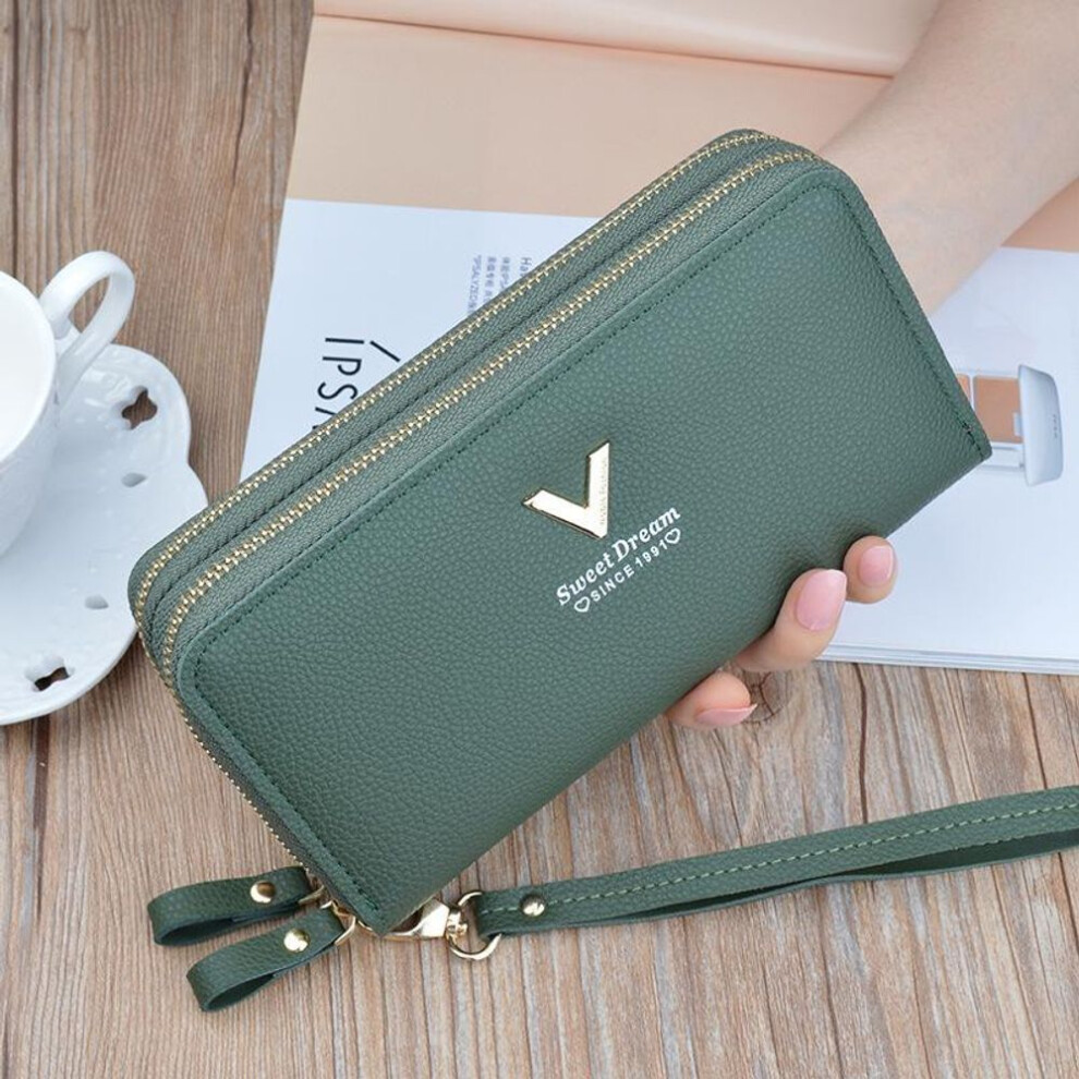 (green, 19.5cm*4cm*9.5cm) SCIONE Double Zipper Clutch Wallet Ladies Long Fashion Double-layer Wallet Mobile Phone Pouch