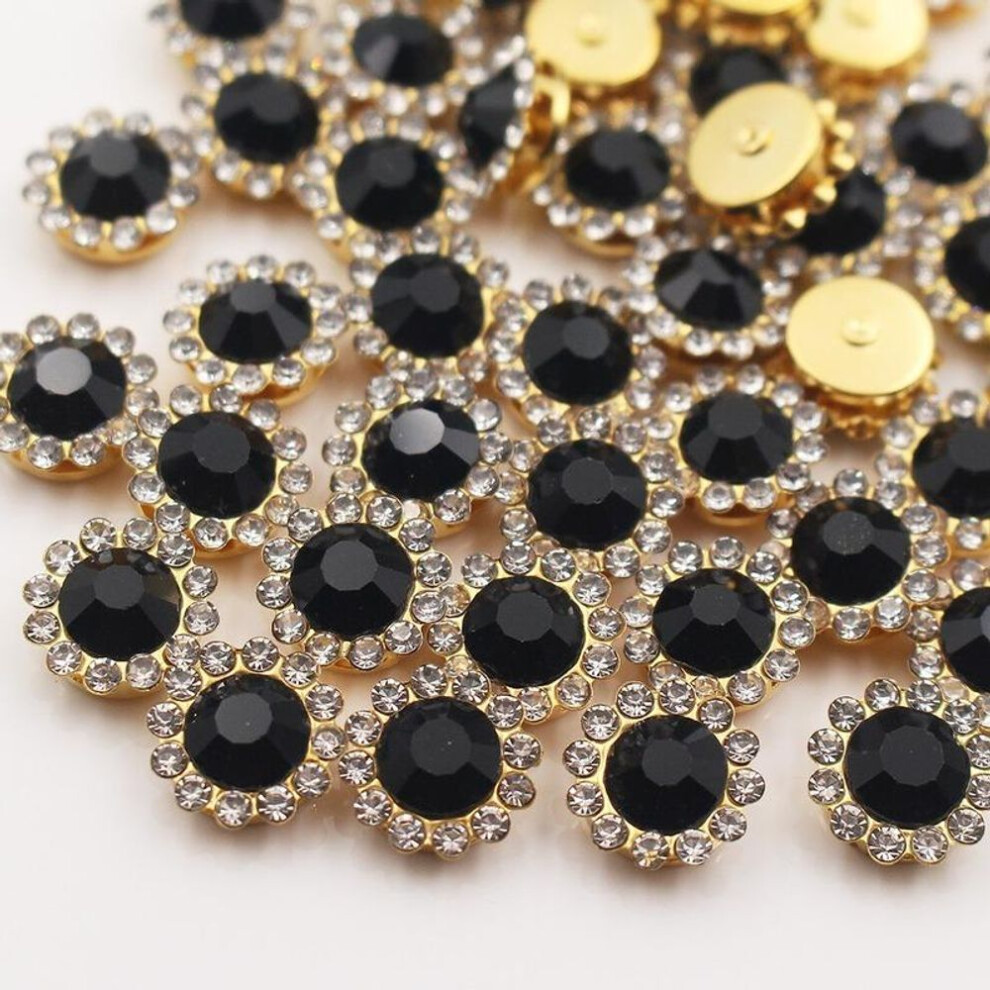 (black) 150pcs 12mm Claw Cup Glass Rhinestones Strass Shiny Crystals Stones Trim Gold Base Sew On Rhinestones For Clothes Diy Craft Sewing Accessories