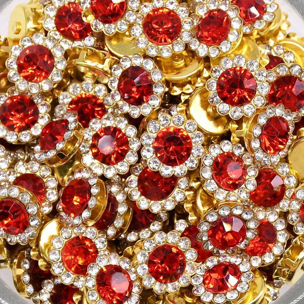 (red) 150pcs 12mm Claw Cup Glass Rhinestones Strass Shiny Crystals Stones Trim Gold Base Sew On Rhinestones For Clothes Diy Craft Sewing Accessories