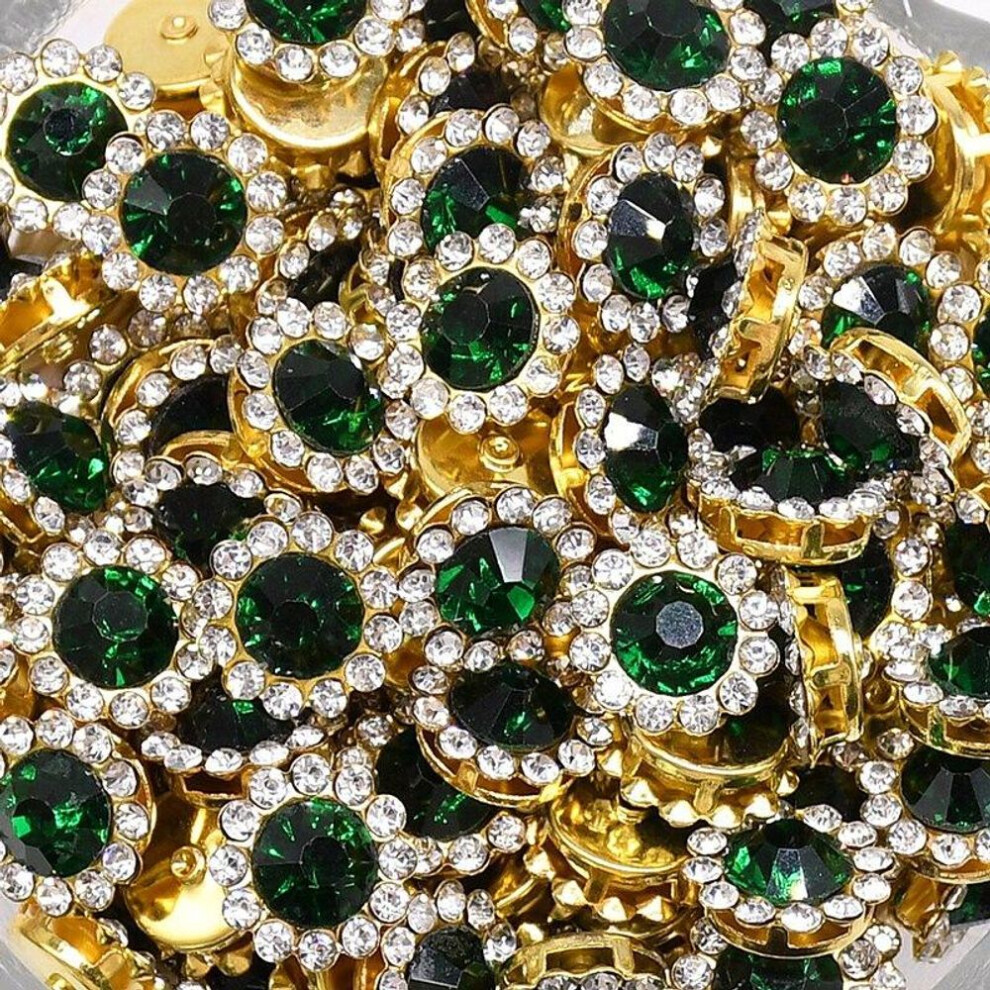 (dark green) 150pcs 12mm Claw Cup Glass Rhinestones Strass Shiny Crystals Stones Trim Gold Base Sew On Rhinestones For Clothes Diy Craft Sewing Accessories