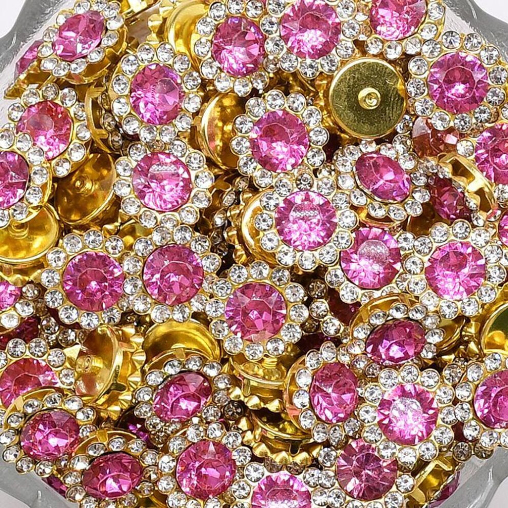 (pink) 150pcs 12mm Claw Cup Glass Rhinestones Strass Shiny Crystals Stones Trim Gold Base Sew On Rhinestones For Clothes Diy Craft Sewing Accessories
